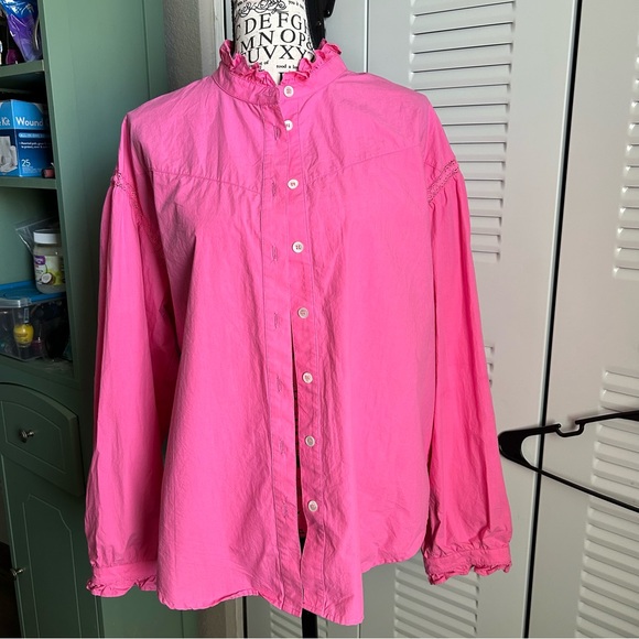 Xirena Lansen Ruffled Blouse Magenta Pink Billow Puffed Long Sleeve Country Boho - Picture 1 of 9
